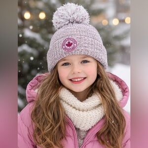 Roots Kids Heathered Pink Knit Hat with Pom-Pom